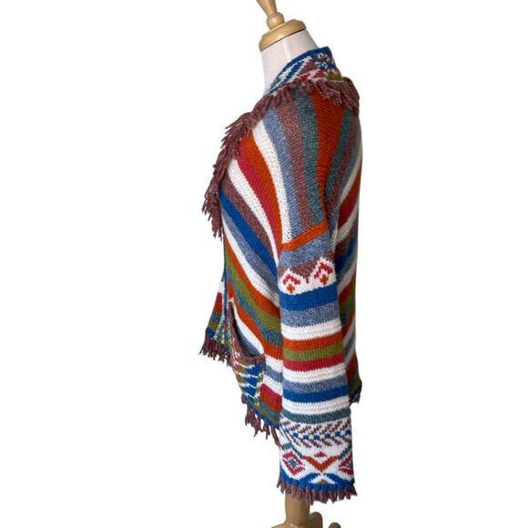 PERUVIAN CONNECTION High Plains Knit Jacket Aztec Print Fringe  M/L - Picture 6 of 9